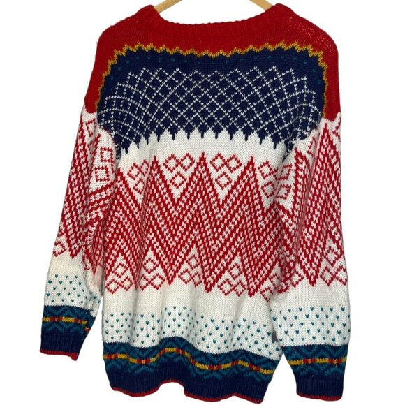 Vtg One Step Up Women's M Sweater Fair Isle Diamond Knit 80s Acrylic Colorful - Picture 2 of 5